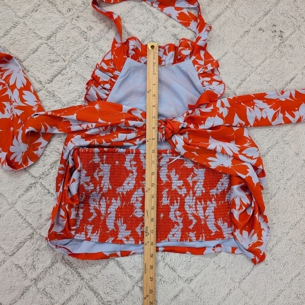 J. Crew Pants Set Womens 8 Large Orange Ratti Falling Leaves Halter Top Ruffle
